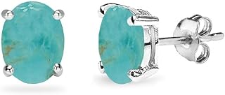 6x4mm Oval Turquoise Stud Earrings with Push-back Mechanism in Sterling Silver