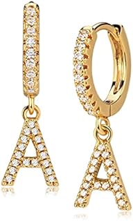 Dainty A Initial Hoop Earrings 14K Gold Filled Tiny CZ Diamond Cubic Zirconia Inlay Alphabet Letter Name Jewelry Gift for Her