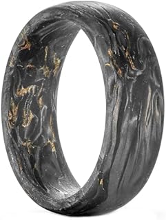 NUNCAD Black Carbon Fiber Rings for Men Gold Leaf Inlay 8mm Engagement Wedding Band Domed Size 9
