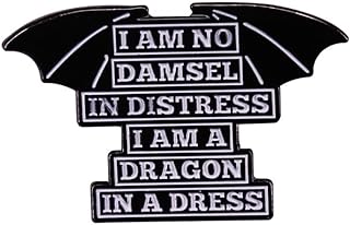 I Am No Damsel in Distress I Am A Dragon In A Dress Feminist Enamel Pin Female Empowerment Brooch Jackets Punk Lapel Pins Badges Brooches Jewelry Accessories