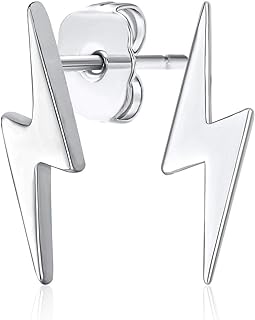 Chic Lightning Bolt Stud Earrings with Push Back Design, for Women & Teens, Rhodium-plated Silver, CZ Zig-Zag Yellow Rose Gold Plating .925 Sterling Silver