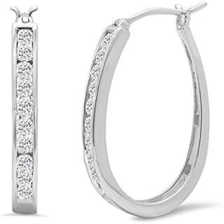 Certified 1 Carat TW Genuine Diamond Hoop Earrings for Women in 10K White Gold -Real Genuine Diamonds in Real 10K Gold