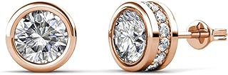 Cate & Chloe Mae Earrings - 18k White Gold Plated Crystal Round Studs with Push Back Design for Women
