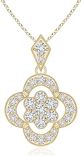 Angara Yellow Gold Vintage Pendant Necklace with Dazzling Diamond, Spring Ring Clasp and Cable Chain - Timeless Jewelry Gift from USA