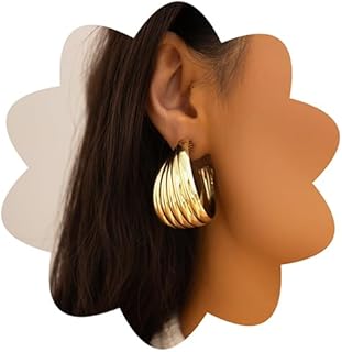 Xerling Chunky Layered Twisted Gold Hoop Earrings Retro Thick U Shape Open Hoop Earrings for Women Girls Party Gifts