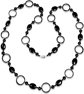 Lobster-Claw Clasp Black Onyx and Agate Bead Necklace, Sterling Silver Beaded Chain, Unisex accessory, Good Karma Design