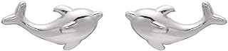 Adorable Dolphin Sterling Silver Stud Earrings with Push Back Design for Women and Little Girls
