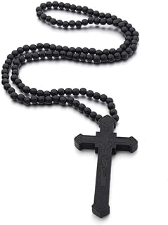 Caiyao Multicolor 8MM Wooden Bead Chain Necklace Male Cross African Hip-hop Africa Map Pendant Necklace for Men Women Natural Wood Jewelry