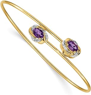 9mm 14k Gold Polished 0.03ct Diamond and .86ct Amethyst Flexible Cuff Stackable Bangle Bracelet Jewelry Gifts for Women