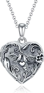 925 Sterling Silver Heart Locket Necklace with Lovebirds Design, Photo-Holding Pendant for Women and Girls, Box Chain Type, Base Gem Type
