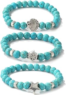 Turquoise Bracelet for Women,Healing Crystal Stone Stretch Round Bead Bracelets for Women Men Jewelry