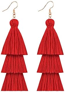 3 Tier Layered Colorful Tassel Earrings Bohemian Big Dangle Drop Fashion Jewelry Earrings for Women Teen Girls Valentine Birthday Party Gift.