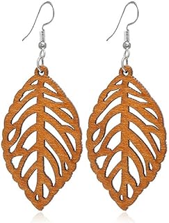 Boho-Inspired Lightweight Wood Hoop Earrings with French Wire, Perfect for Women and Girls, Featuring a Retro Teardrop Design