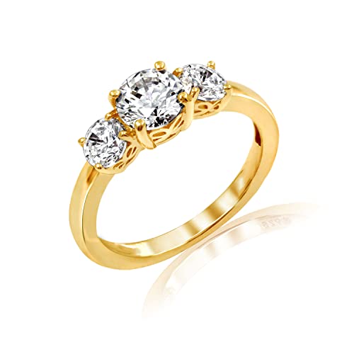Platinum or Gold Plated Sterling Silver Round 3-Stone Ring made with Infinite Elements Cubic Zirconia