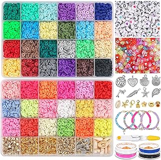 12000 PCS 42 Colors Polymer Clay Beads for Bracelets Making kit with 600 PCS Letter Beads Preppy Beads for Jewelry Making Kit Supplies Heishi Beads Bracelet Flat Beads for Girls Necklace Making kit
