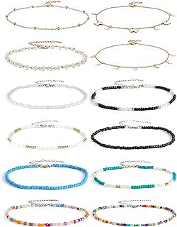 Cooluckday Beach Anklet Bracelet for Women Seed Beaded Anklet Adjustable Gold Charm Chain Anklet Butterfly Star Anklet Foot Jewelry for Summer (10/12 Pcs)