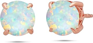 3 CT Fire Opal Stud Earrings with Push Back - 14K Rose Gold & 925 Sterling Silver - Hypoallergenic 8mm Round Cut by Nicole Miller Fine Jewelry