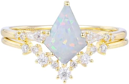 Opal Engagement Rings for Women, Bridal Sets Opal Engagement Ring Set, Solid 10K 14K 18K White/Rose Gold Wedding Ring Set Opal Statement Ring Anniversary Ring Free Engraved