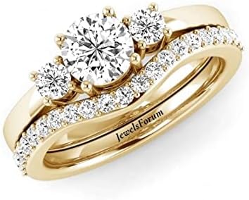 14k Gold 0.84 Carat Diamond Engagement Ring Set 3 Stone Bridal Ring Set For Women 0.33cts Solitaire Round Diamond Pave Set Anniversary Wedding Bands (Color HI/Clarity I1-2)