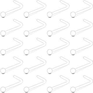 D.Bella 22g Stainless Steel & Clear Nose Rings Set L Shape Bioflex Clear Nose Ring Retainer Screw Nose Piercing Jewelry 2mm CZ Flat Ball Top