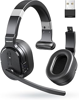 TECKNET Kabelloses Büro Headset mit Mikrofon und Geräuschunterdrückung, Inkl. USB Dongle, Dual Over Ear Design und 3 EQ Musikmodi - Ideal für Office und Zoom Meetings