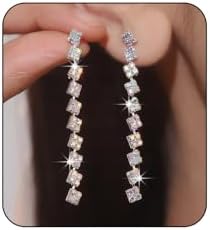 Sparkly Rhinestone Earrings Long Crystal Tassel Dangle Drop Earrings Chandelier Statement Tassel Earrings Wedding Party Prom Earrings Premium Iridescent Earrings Wedding Party Christmas Jewelry Gifts for Women