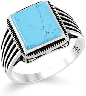 925 Sterling Silver Rings for Men - Striped Mens Sterling Silver Ring with Onyx, Turquoise or Blue CZ Stone options, Anillos Para Hombre