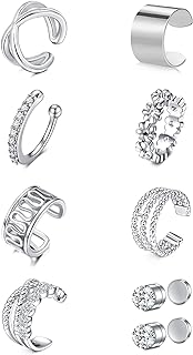 JFORYOU Stainless Steel Ear Cuff Fake Helix Cartilage Clip On Wrap Earrings Fake Lip Ring Non-Piercing Adjustable Men Women