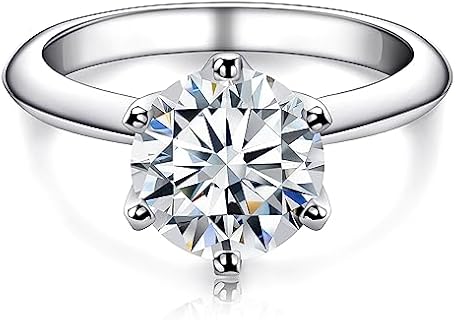 White Gold Plated Moissanite Solitaire Engagement Ring for Women, Round Cut Design, Timeless Promise Jewelry Gift