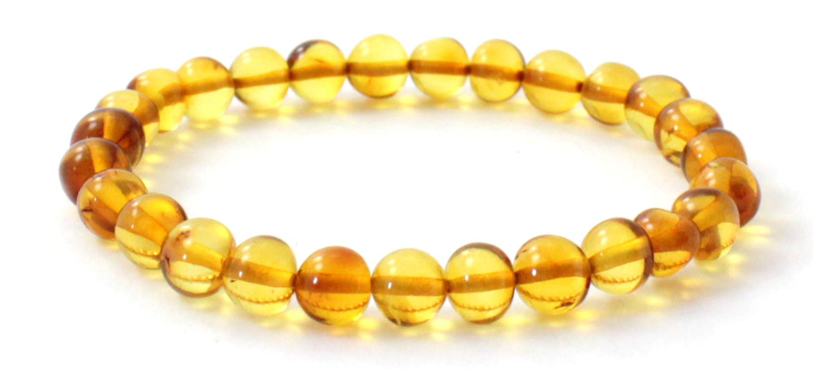Handcrafted Stretchable 7-inch Baltic Amber Bead Bracelet with Spring Ring Clasp and Bead Chain - Resin Material