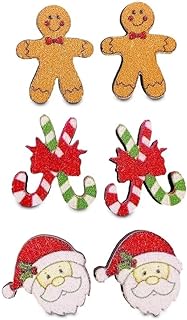 Todu Christmas Stud Earrings For Women Girls Cute Elk Christmas Tree Snowman Santa Claus Gingerbread Man Wooden Stud Earrings Set Christmas Jewelry Gifts