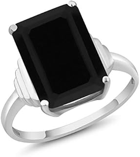Gem Stone King 925 Sterling Silver Gemstone Birthstone Solitaire Engagement Ring | Emerald Cut 14X10MM Ring For Women | Available In Size 5, 6, 7, 8, 9