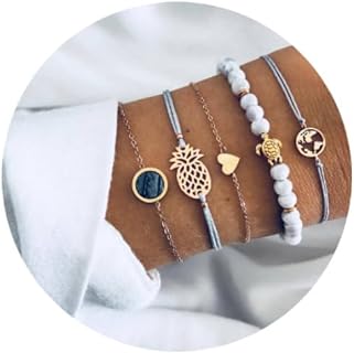 FUTIMELY Boho Layered Pineapple Bracelet Set with Bead Chain and Buckle Clasp - Y2K Aesthetic Beach Jewelry for Women and Girls