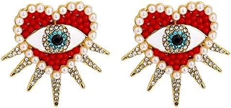 Women's La Pousette Back-Finding Evil Eye Heart Stud Earrings with Pearls & Cubic Zirconia Gems