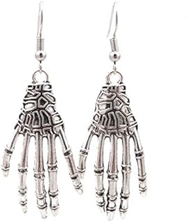 Halloween Earrings for Women Skull Skeleton Bone Dangle Earrings Metal Skeleton Skull Hand Earrings