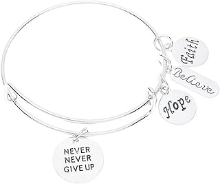 Infinity Collection Silver Charm Bracelet, 'Never Give Up' Inspirational Design, Elegant Bangle Style for Adults