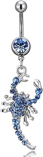 FUTIMELY Animal Belly Button Ring For Women Men Dainty Owl Scorpion Crystal CZ Navel Ring Stainless Steel Navel Piercing Dangle Belly Button Nail Navel Piercing Body Jewelry