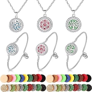 MTLEE 46 Pieces Essential Oil Diffuser Necklace Bracelet Set for Women Adjustable Aromatherapy Bracelet Refill Pads Jewelry for Girls