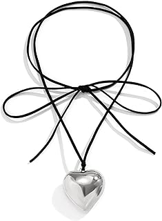 Chunky Cord Choker Necklace with Lobster Clasp, Zinc Heart Pendant for Women, Teen Girls' Y2K Trendy Jewelry