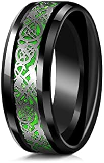 Stunning Red & Green Dragon Celtic Tungsten Ring for Men, Hypoallergenic Wedding Band, Available in Size 9 - Ideal Gift for Fantasy Lovers and Dragon Enthusiasts