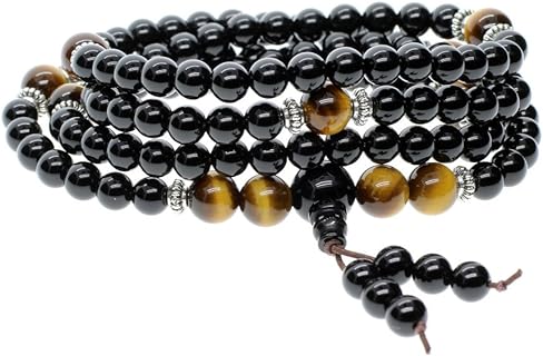 Onyx and Tiger Eye 108 Mala Beads Ball/Box Chain Necklace for Men and Women - Versatile Wrap Bracelet