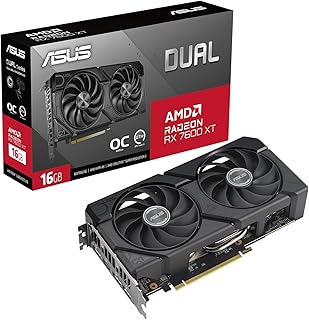 Tarjeta gráfica ASUS Radeon RX 7600 XT OC Edition de 16GB GDDR6 con tecnología Axial-tech y 0dB, ideal para videojuegos, compatible con ordenadores de escritorio