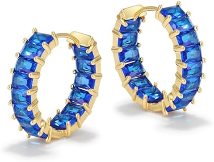 Lourny Crystal Hoop Earrings for Women, 18K Gold Plated Chunky CZ Earrings Hypoallergenic Trendy Lightweight Earring Multcolors Jewelry Gifts for Women Girls