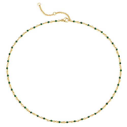 MTMY Beaded Necklaces for Women 14K Gold Plated Dainty Colorful Green/Rose Beaded Pearl Choker Necklace Delicate Boho Choker Necklace Jewelry Gift
