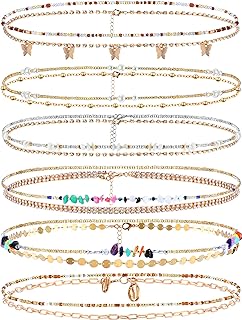 12 Pcs Waist Beads Body Jewelry Beach Bikini Belly Beads Waist Chains for Women Adjustable Belly Necklace Stomach Jewelry Chain Women's Body Chains