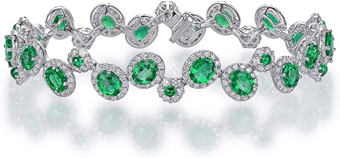 14K/18K White Rose Yellow Gold Natural Emerald Diamond Link Bracelet Bangle for Women Ladies