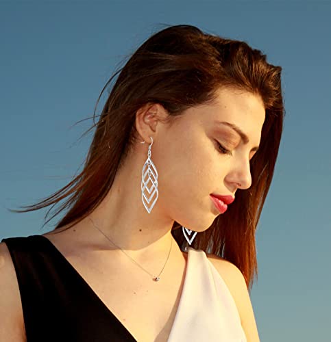 14K Gold Plated Sterling Silver Dangle Earring Long Linear Drop Earrings for Women Girls