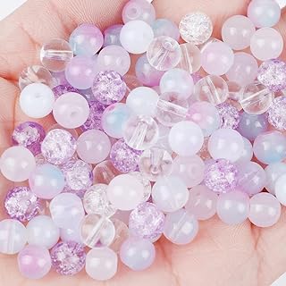 Niziky Adults' 100PC Aurora Crystal Bead Bracelet Making Kit in Purple Glass with Lampwork Design