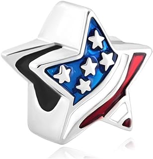 CharmSStory US National Day American Flag Patriotic Stars and Stripes Charms Beads for Bracelets