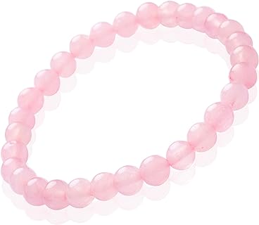 Spring Ring Clasp Rose Quartz Bead Bracelet + Box Chain | Crystal Healing Energy Bracelet for Women & Men | Unique Stretch Design
